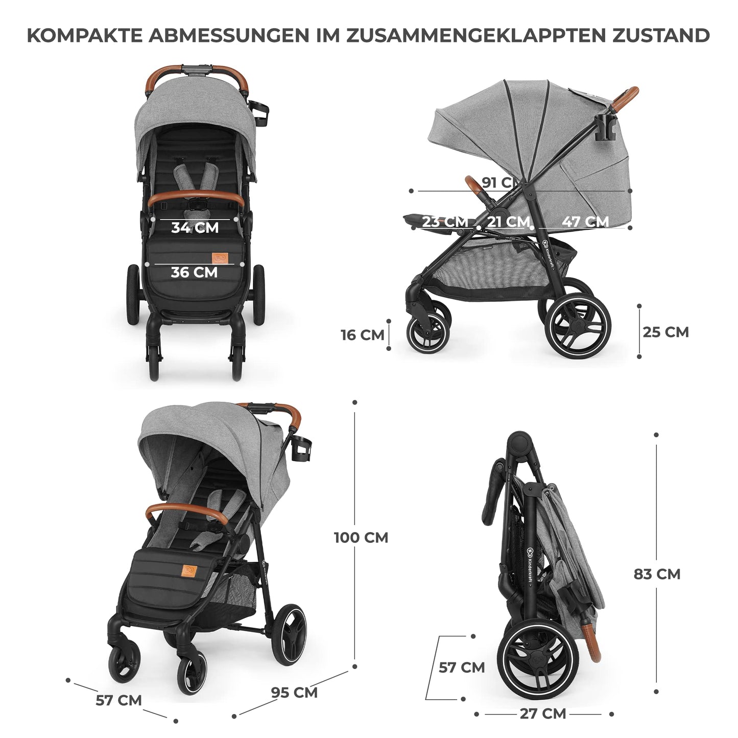 Kinderkraft GRANDE PLUS Reisebuggy Grau, gefederte Räder