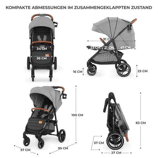 Kinderkraft GRANDE PLUS Reisebuggy Grau, gefederte Räder