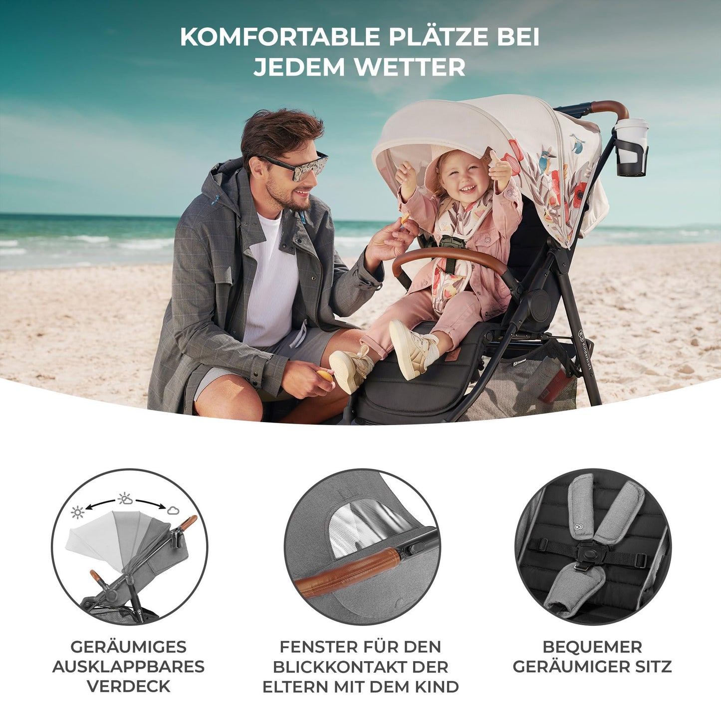 Kinderkraft GRANDE PLUS Reisebuggy Grau, gefederte Räder
