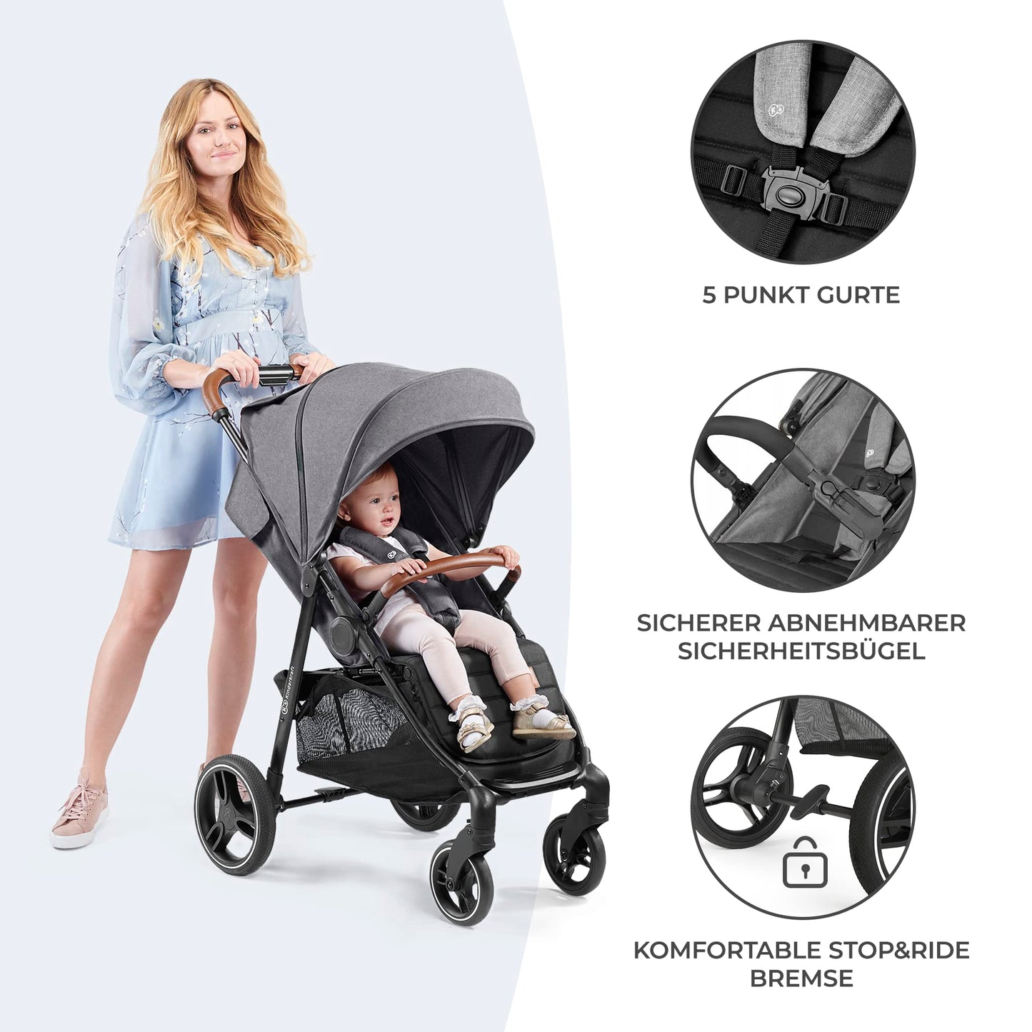 Kinderkraft GRANDE PLUS Reisebuggy Grau, gefederte Räder
