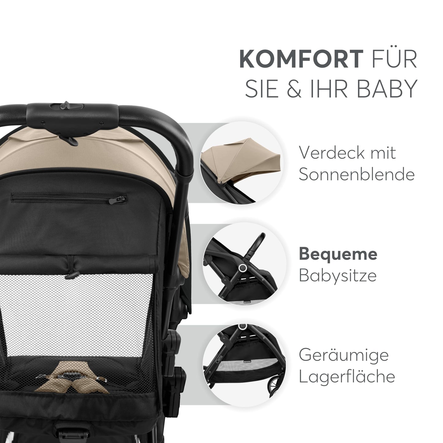 KikkaBoo CIELA Reisebuggy Kinderwagen, wasserabweisend Beige