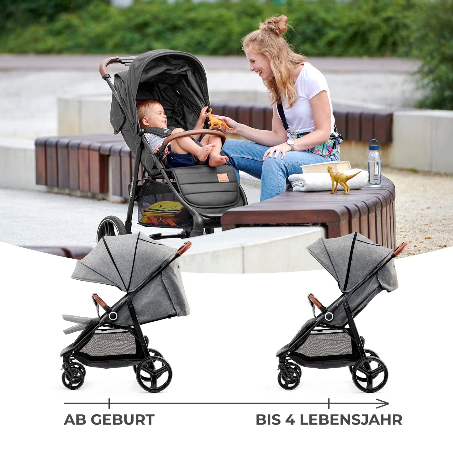 Kinderkraft GRANDE PLUS Reisebuggy Grau, gefederte Räder