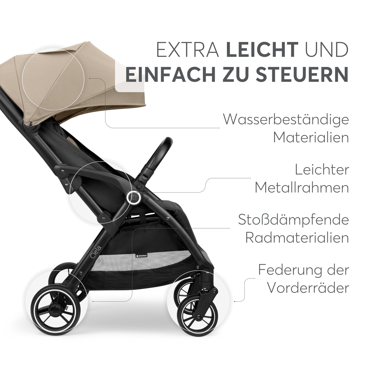 KikkaBoo CIELA Reisebuggy Kinderwagen, wasserabweisend Beige
