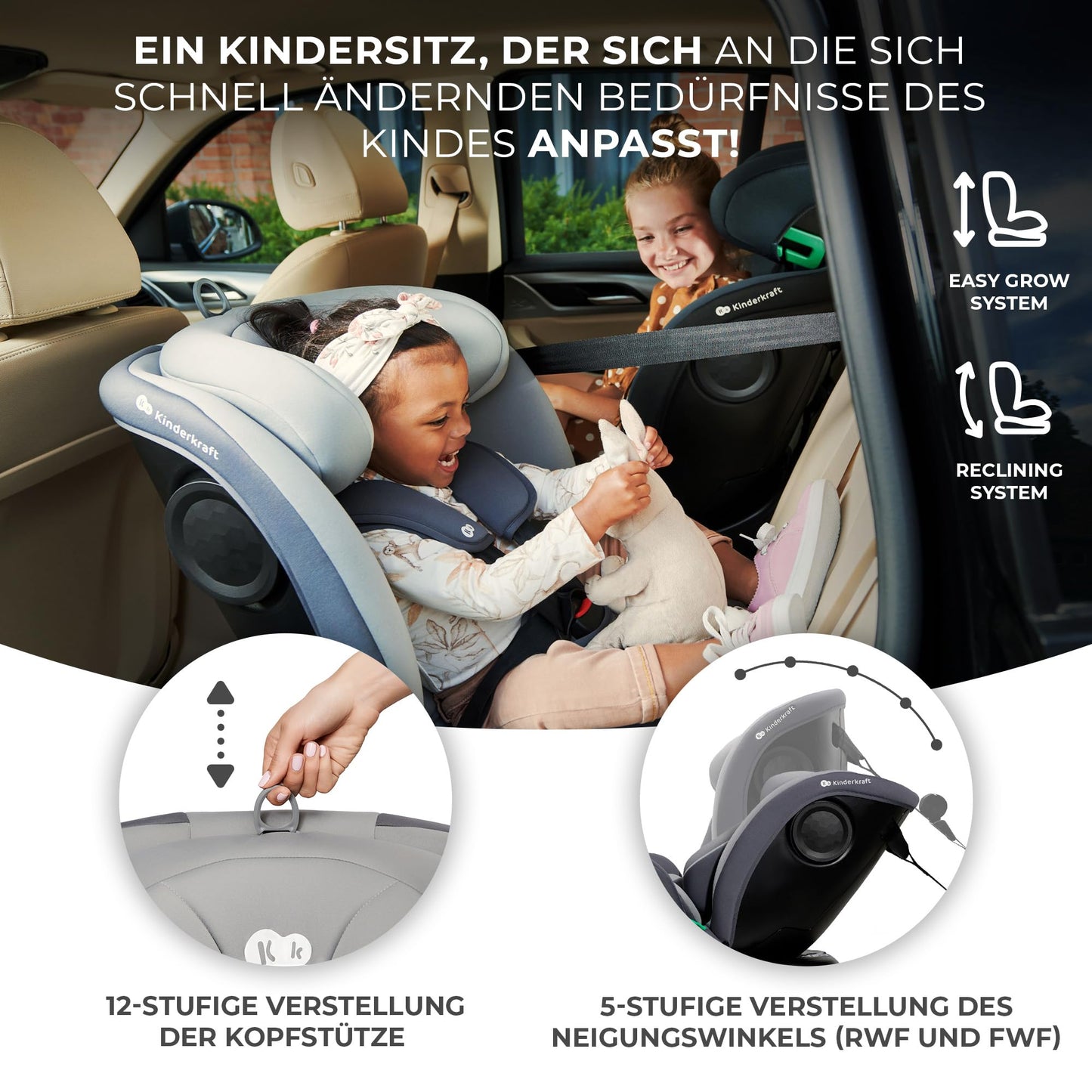 Kinderkraft I-GROW ISOFIX Kindersitz, verstellbar 0-12 Jahre