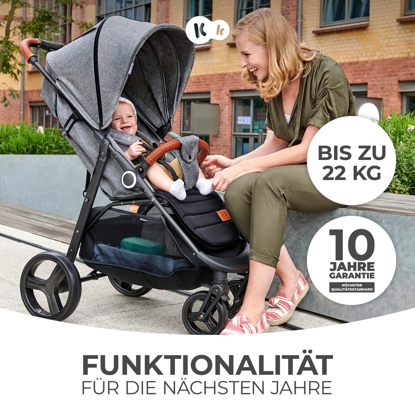 Kinderkraft GRANDE PLUS Reisebuggy Grau, gefederte Räder