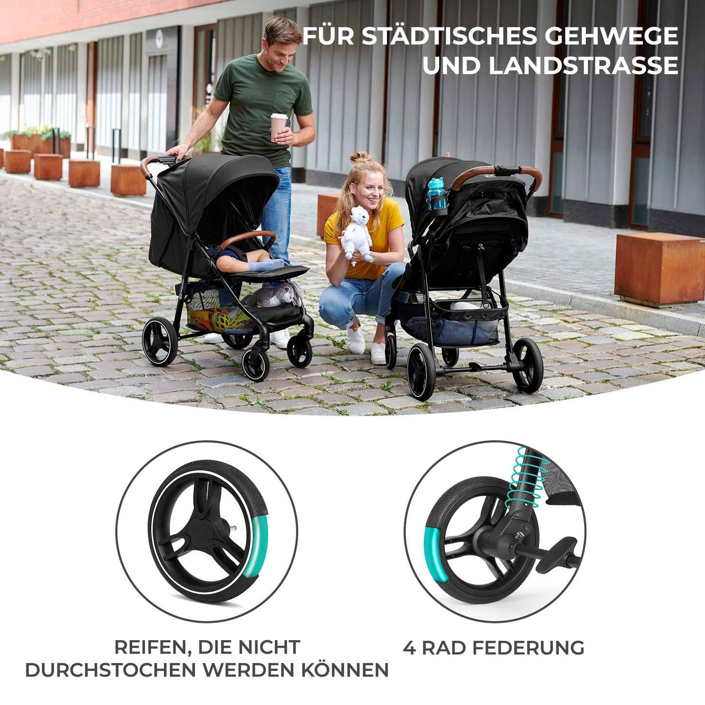 Kinderkraft GRANDE PLUS Reisebuggy Grau, gefederte Räder