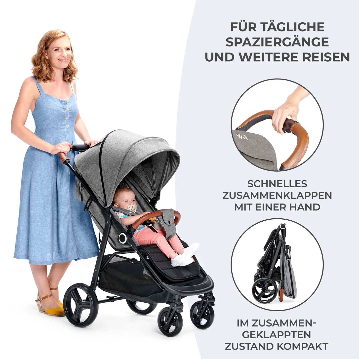 Kinderkraft GRANDE PLUS Reisebuggy Grau, gefederte Räder